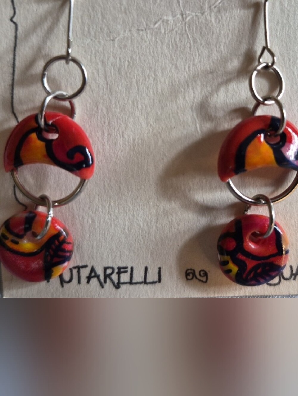 Red & Orange Artisanal Dangle Earrings - Picture 3 of 5